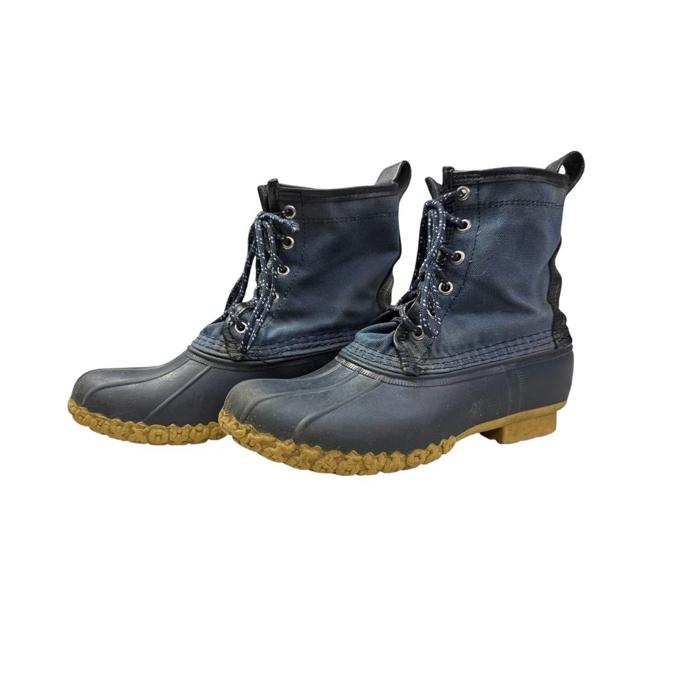 LL Bean Kids 4 M‎ Bean Boots Navy Blue Canvas Duck Boots Made in USA 503020